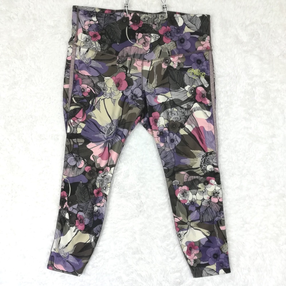 Nike Womens Pants Legging 7/8 Running Femme Epic Fast Floral Plus 1X